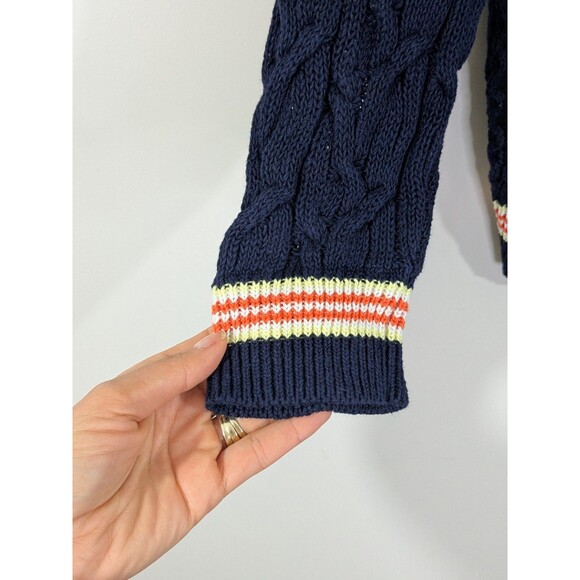 Talbots Cable Knit V Neck Sweater Cotton Linen Navy Cricket Tennis Sz L Petite - Picture 5 of 8